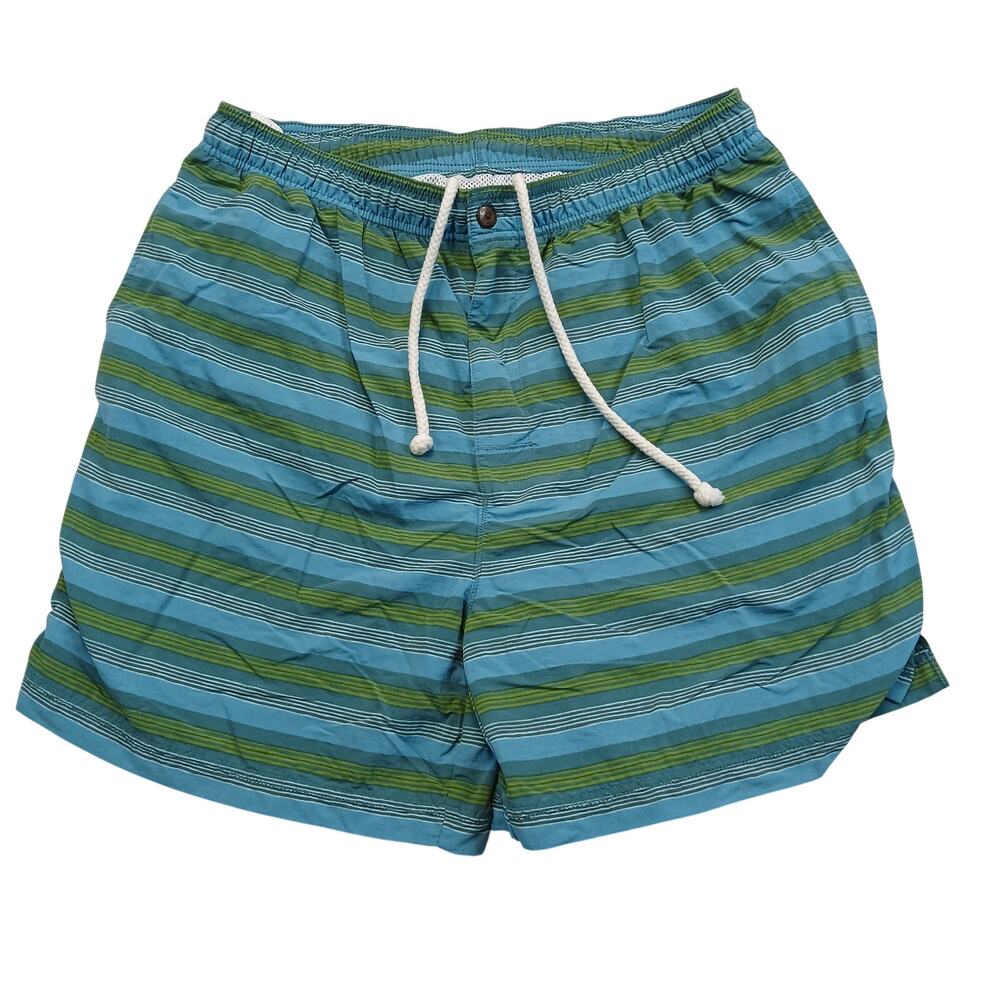 Tommy Bahama Mens Medium Striped Swim Trunks Board Shorts Blue Green